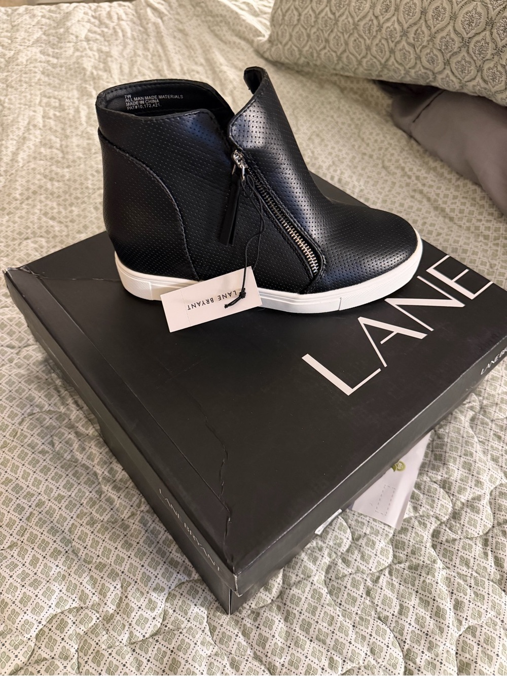 Lane Bryant Black Perforated Wedge Sneakers with White Soles
